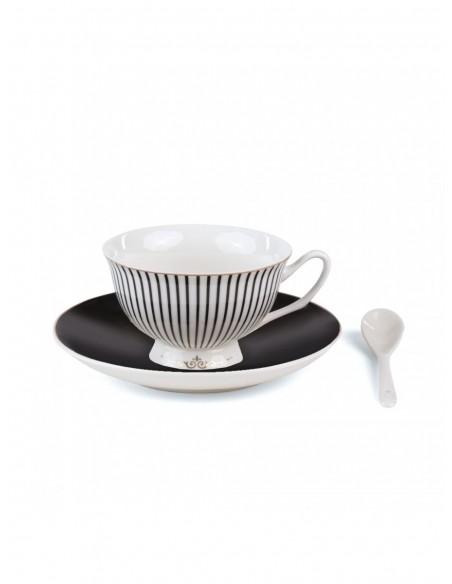 SELETTI Guiltless porcelain tea cup with plate and teaspoon - Minerva