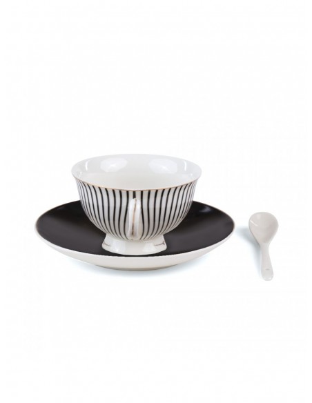 SELETTI Guiltless porcelain tea cup with plate and teaspoon - Minerva