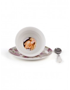 SELETTI Guiltless porcelain tea cup with plate and teaspoon - Vittoria