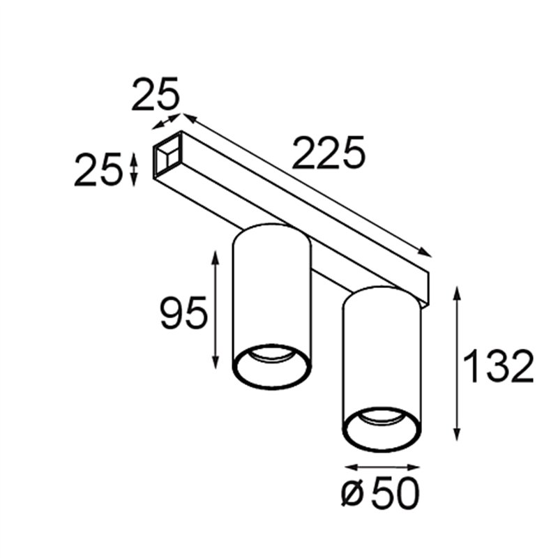 Modular Nyto Surface Adjustable 50 Square 2x LED DE | Plafondlamp / Wandlamp