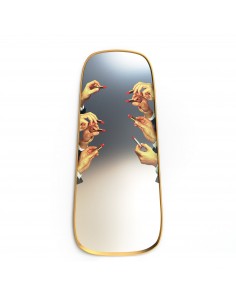 SELETTI Toiletpaper spiegel met houten rand - lippenstift