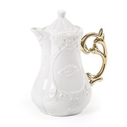 SELETTI i-wares teapot in porcelain with col. handles gold