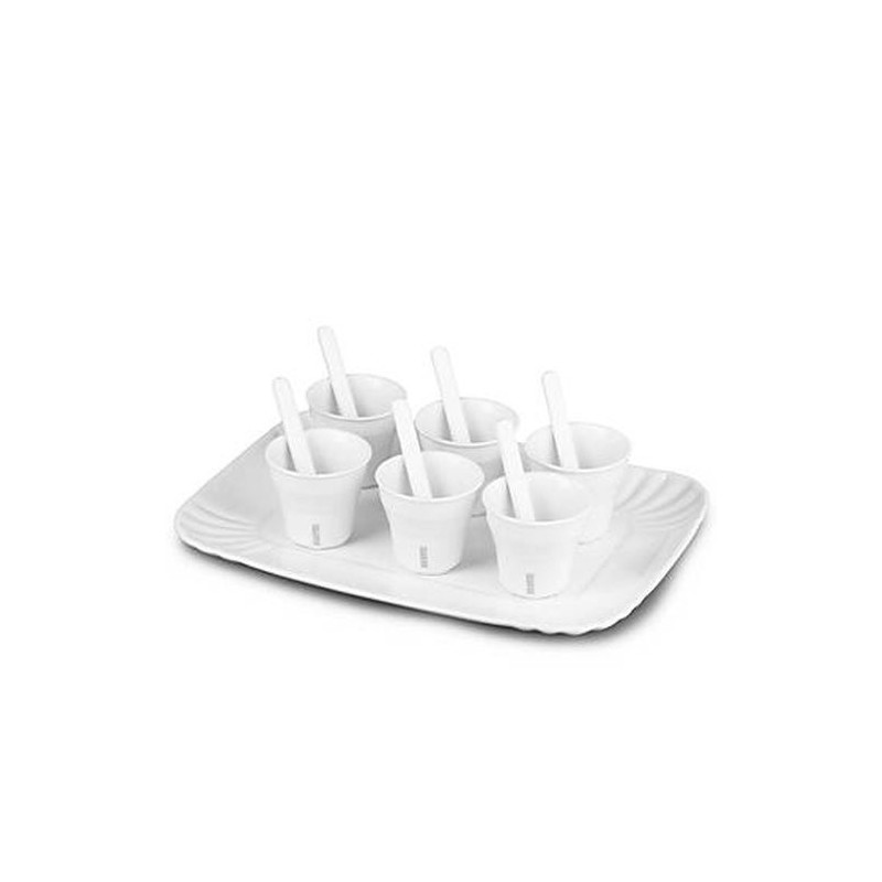 SELETTI koffieset 6 kopjes + 6 roerstaafjes + 1 dienblad in porselein