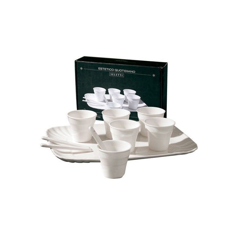 SELETTI koffieset 6 kopjes + 6 roerstaafjes + 1 dienblad in porselein