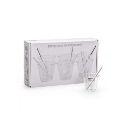 SELETTI coffee set 6 cups + 6 stirers glasses