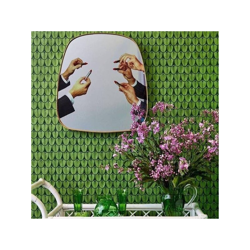 SELETTI Toiletpaper spiegel met gouden rand - lippenstift