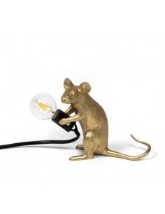 SELETTI Muis Lamp Goud Zittend/Mac Zwart Cable