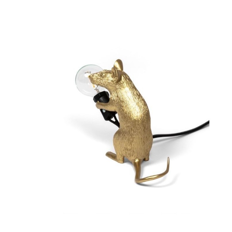 SELETTI Muis Lamp Goud Zittend/Mac Zwart Cable