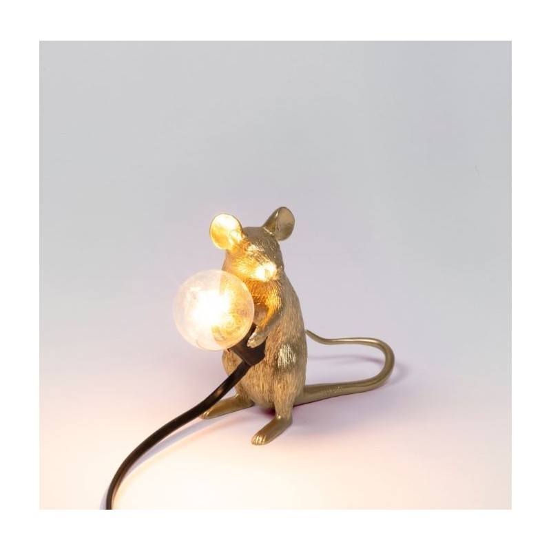 SELETTI Muis Lamp Goud Zittend/Mac Zwart Cable
