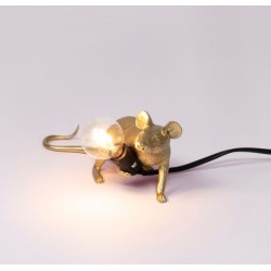 SELETTI Mouse Lamp Gold Lie Down/Lop Black Cable