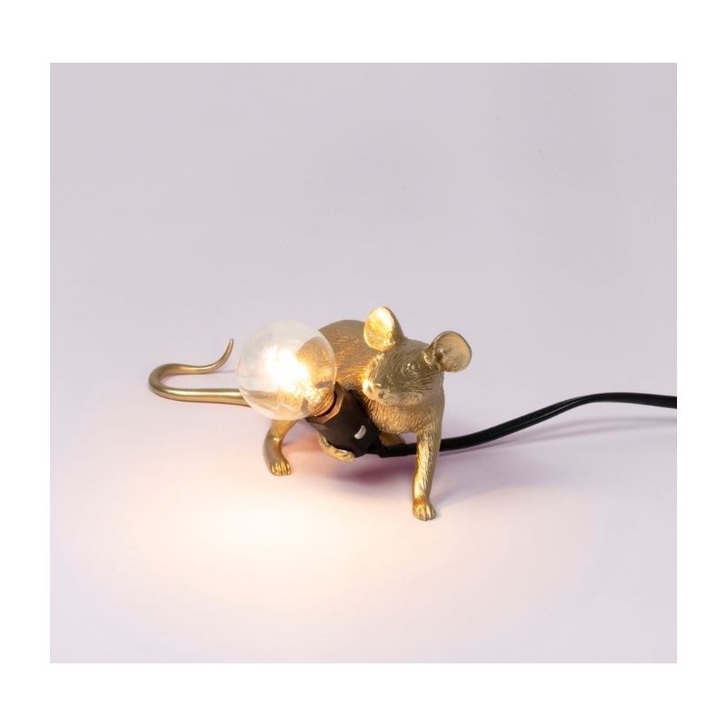 SELETTI Muis Lamp Goud Liggend/Lop Zwart Cable